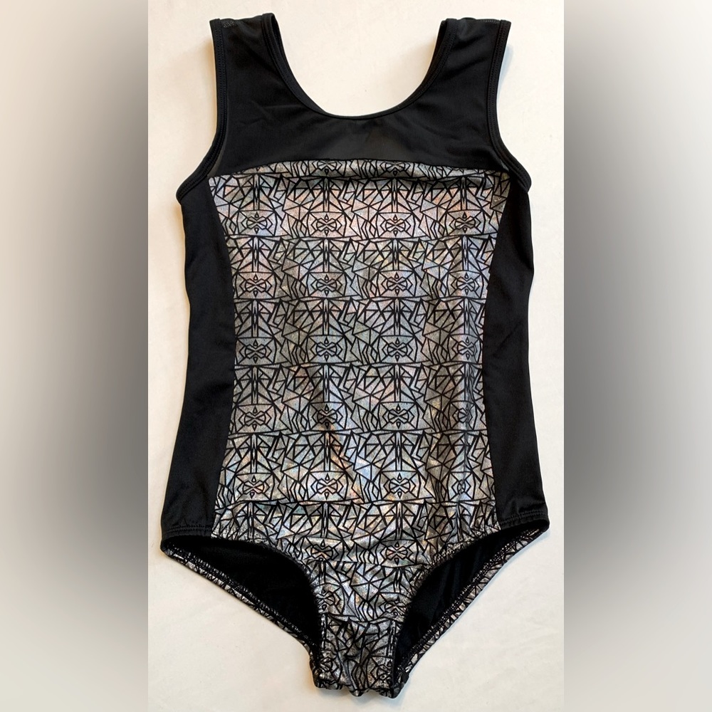 Cat & Jack • Black w/Silver Iridescent Geometric Tank Leotard • Size CL (10-12)